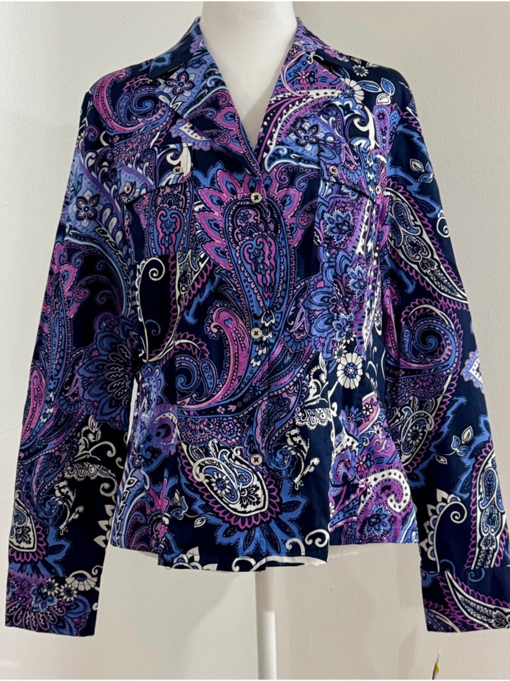 Jones New York Navy and Purple Paisley Button-Down Shirt